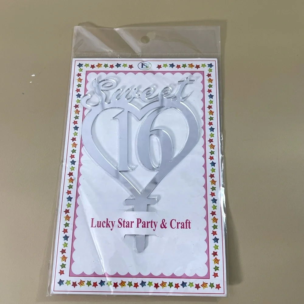 NWT Sweet 16 Cursive Acrylic Mirrored Cake Topper